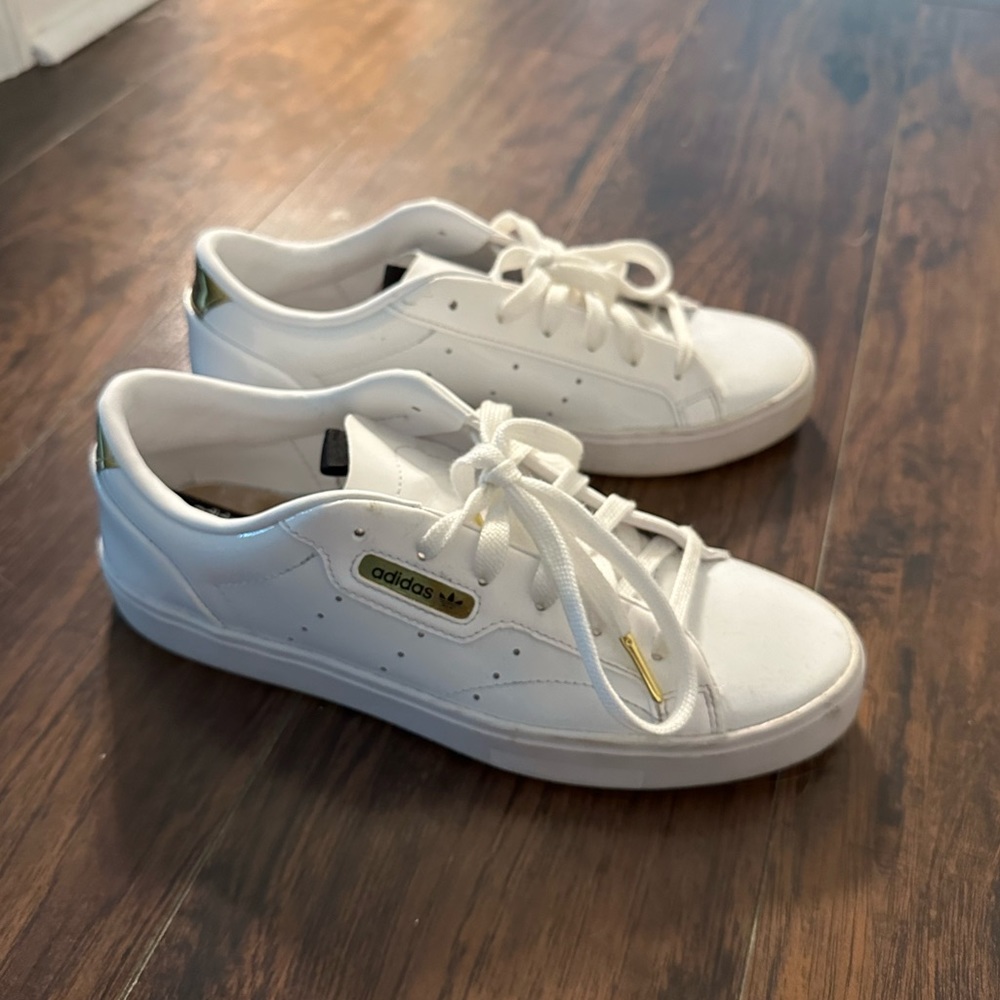 Adidas Sleek White Patent sneakers- worn about 5x